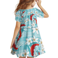 Turquoise Palaka Hawaii Aloha Family Matching Short Sleeve Bodycon Dress and Hawaiian Shirt Koi Pond Mix Plumeria - Polynesian Pride