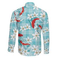 Turquoise Palaka Hawaii Aloha Family Matching Tank Maxi Dress and Hawaiian Shirt Koi Pond Mix Plumeria - Polynesian Pride