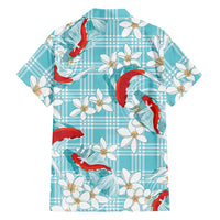 Turquoise Palaka Hawaii Aloha Hawaiian Shirt Koi Pond Mix Plumeria LT7 - Polynesian Pride