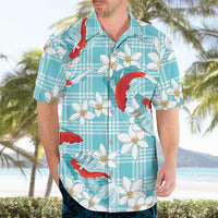 Turquoise Palaka Hawaii Aloha Hawaiian Shirt Koi Pond Mix Plumeria LT7 - Polynesian Pride