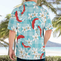 Turquoise Palaka Hawaii Aloha Hawaiian Shirt Koi Pond Mix Plumeria LT7 - Polynesian Pride