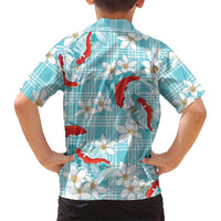 Turquoise Palaka Hawaii Aloha Hawaiian Shirt Koi Pond Mix Plumeria LT7 - Polynesian Pride