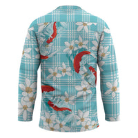 Turquoise Palaka Hawaii Aloha Hockey Jersey Koi Pond Mix Plumeria LT7 - Polynesian Pride
