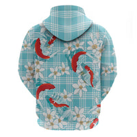 Turquoise Palaka Hawaii Aloha Hoodie Koi Pond Mix Plumeria - Polynesian Pride