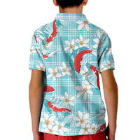 Turquoise Palaka Hawaii Aloha Kid Polo Shirt Koi Pond Mix Plumeria LT7 - Polynesian Pride