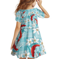Turquoise Palaka Hawaii Aloha Kid Short Sleeve Dress Koi Pond Mix Plumeria - Polynesian Pride