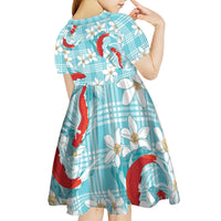 Turquoise Palaka Hawaii Aloha Kid Short Sleeve Dress Koi Pond Mix Plumeria LT7 - Polynesian Pride