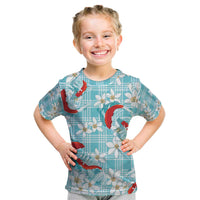 Turquoise Palaka Hawaii Aloha Kid T Shirt Koi Pond Mix Plumeria - Polynesian Pride