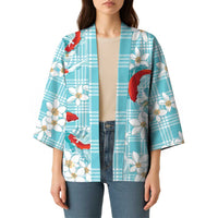 Turquoise Palaka Hawaii Aloha Kimono Koi Pond Mix Plumeria - Polynesian Pride