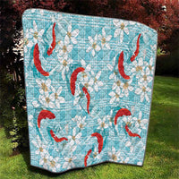 Turquoise Palaka Hawaii Aloha Quilt Koi Pond Mix Plumeria - Polynesian Pride