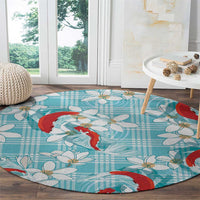 Turquoise Palaka Hawaii Aloha Round Carpet Koi Pond Mix Plumeria - Polynesian Pride