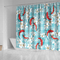 Turquoise Palaka Hawaii Aloha Shower Curtain Koi Pond Mix Plumeria - Polynesian Pride
