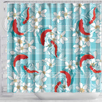 Turquoise Palaka Hawaii Aloha Shower Curtain Koi Pond Mix Plumeria - Polynesian Pride