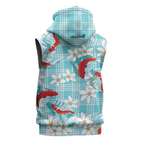 Turquoise Palaka Hawaii Aloha Sleeveless Zip Hoodie Koi Pond Mix Plumeria - Polynesian Pride