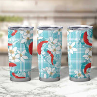 Turquoise Palaka Hawaii Aloha Tumbler Cup Koi Pond Mix Plumeria - Polynesian Pride