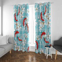Turquoise Palaka Hawaii Aloha Window Curtain Koi Pond Mix Plumeria - Polynesian Pride