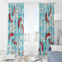Turquoise Palaka Hawaii Aloha Window Curtain Koi Pond Mix Plumeria - Polynesian Pride