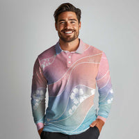Aloha Hawaii Floral Tapa Long Sleeve Polo Shirt Patchwork Pastel Candy LT7 - Polynesian Pride