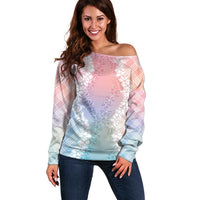 Hawaii Aloha Plumeria Lei Pastel Candy Palaka Off Shoulder Sweater LT7 Women Pastel - Polynesian Pride