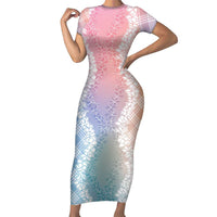 Hawaii Aloha Plumeria Lei Pastel Candy Palaka Short Sleeve Bodycon Dress LT7 Long Dress Pastel - Polynesian Pride