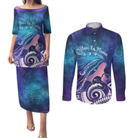 New Zealand Mother's Day Couples Matching Puletasi and Long Sleeve Button Shirt Maori Hari Ra Mama LT7 Galaxy - Polynesian Pride