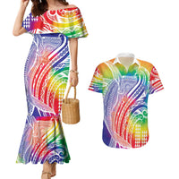 Aloha Pride Rainbow Tie Dye Couples Matching Mermaid Dress and Hawaiian Shirt Humpback Whale - Love is Love LT7 Colorful - Polynesian Pride