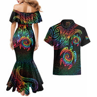 Hawaii Pride Couples Matching Mermaid Dress and Hawaiian Shirt Rainbow Swirls