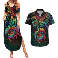 Hawaii Pride Couples Matching Summer Maxi Dress and Hawaiian Shirt Rainbow Swirls