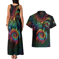 Hawaii Pride Couples Matching Tank Maxi Dress and Hawaiian Shirt Rainbow Swirls