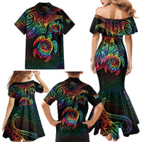 Hawaii Pride Family Matching Mermaid Dress and Hawaiian Shirt Rainbow Swirls