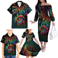 Hawaii Pride Family Matching Off The Shoulder Long Sleeve Dress and Hawaiian Shirt Rainbow Swirls