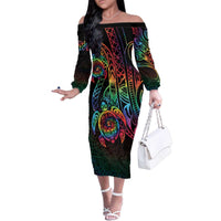 Hawaii Pride Family Matching Off The Shoulder Long Sleeve Dress and Hawaiian Shirt Rainbow Swirls