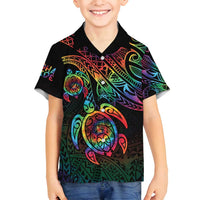 Hawaii Pride Family Matching Off Shoulder Short Dress and Hawaiian Shirt Rainbow Swirls