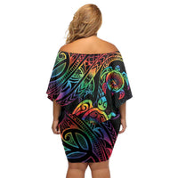 Hawaii Pride Off Shoulder Short Dress Rainbow Swirls