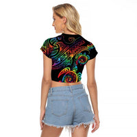 Hawaii Pride Raglan Cropped T Shirt Rainbow Swirls LT7 - Polynesian Pride