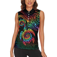 Hawaii Pride Women Sleeveless Polo Shirt Rainbow Swirls