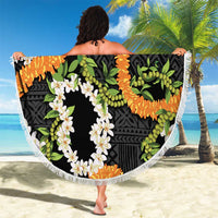 Aloha Festive Hawaii Beach Blanket Mokihana - Maile and Ilima on Black - Polynesian Pride