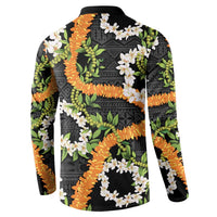 Aloha Festive Hawaii Button Sweatshirt Mokihana - Maile and Ilima on Black LT7 - Polynesian Pride