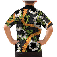 Aloha Festive Hawaii Family Matching Mermaid Dress and Hawaiian Shirt Mokihana - Maile and Ilima on Black - Polynesian Pride