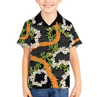 Aloha Festive Hawaii Family Matching Tank Maxi Dress and Hawaiian Shirt Mokihana - Maile and Ilima on Black - Polynesian Pride