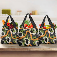 Aloha Festive Hawaii Grocery Bag Mokihana - Maile and Ilima on Black LT7 3-pack One Size Black - Polynesian Pride