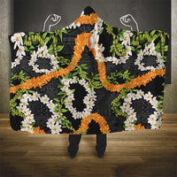 Aloha Festive Hawaii Hooded Blanket Mokihana - Maile and Ilima on Black LT7 - Polynesian Pride