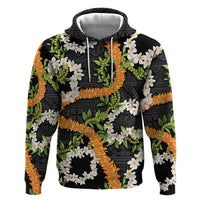 Aloha Festive Hawaii Hoodie Mokihana - Maile and Ilima on Black - Polynesian Pride