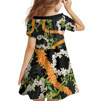Aloha Festive Hawaii Kid Short Sleeve Dress Mokihana - Maile and Ilima on Black LT7 - Polynesian Pride