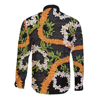 Aloha Festive Hawaii Long Sleeve Button Shirt Mokihana - Maile and Ilima on Black LT7 - Polynesian Pride