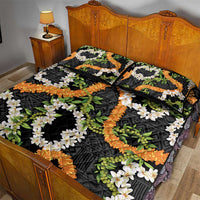 Aloha Festive Hawaii Quilt Bed Set Mokihana - Maile and Ilima on Black LT7 - Polynesian Pride