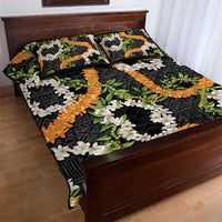 Aloha Festive Hawaii Quilt Bed Set Mokihana - Maile and Ilima on Black LT7 - Polynesian Pride