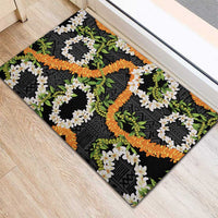 Aloha Festive Hawaii Rubber Doormat Mokihana - Maile and Ilima on Black LT7 - Polynesian Pride