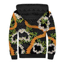 Aloha Festive Hawaii Sherpa Hoodie Mokihana - Maile and Ilima on Black - Polynesian Pride