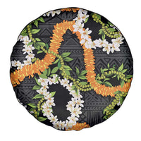 Aloha Festive Hawaii Spare Tire Cover Mokihana - Maile and Ilima on Black - Polynesian Pride